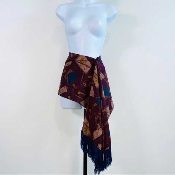 Vintage Love Letter Pen Pal Diary Feather Pen Reversible Fringe Edge Scarf - Picture 7 of 10